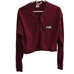 PINK Victoria's Secret Long sleeve tie neckline crop top size Small